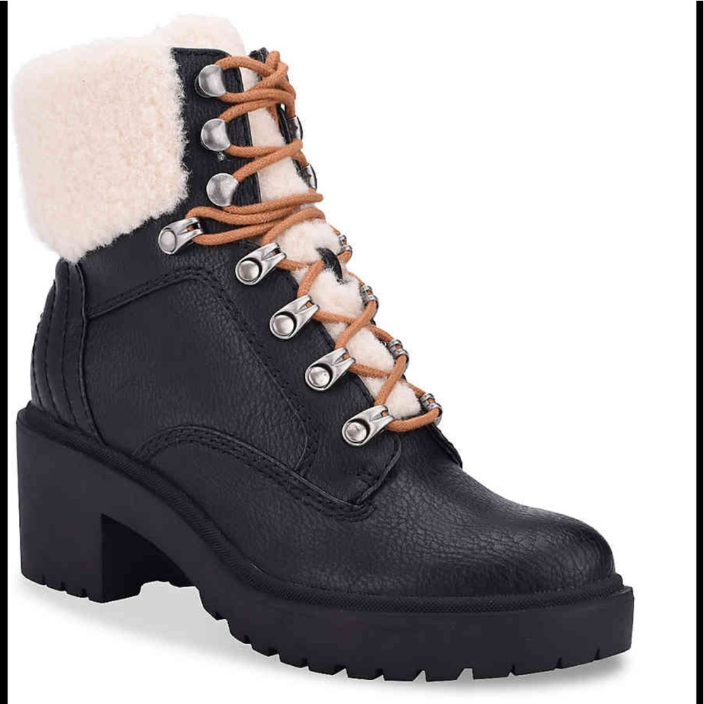 Indigo Road black Mallory combat boot Faux Fur Sz6